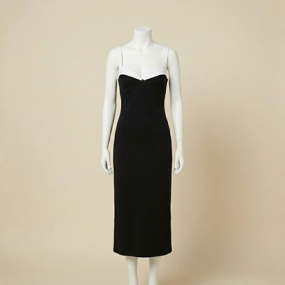 Reformation Nelle Knit Midi Dress - Black/White Contrast - XL - Picture 4 of 7